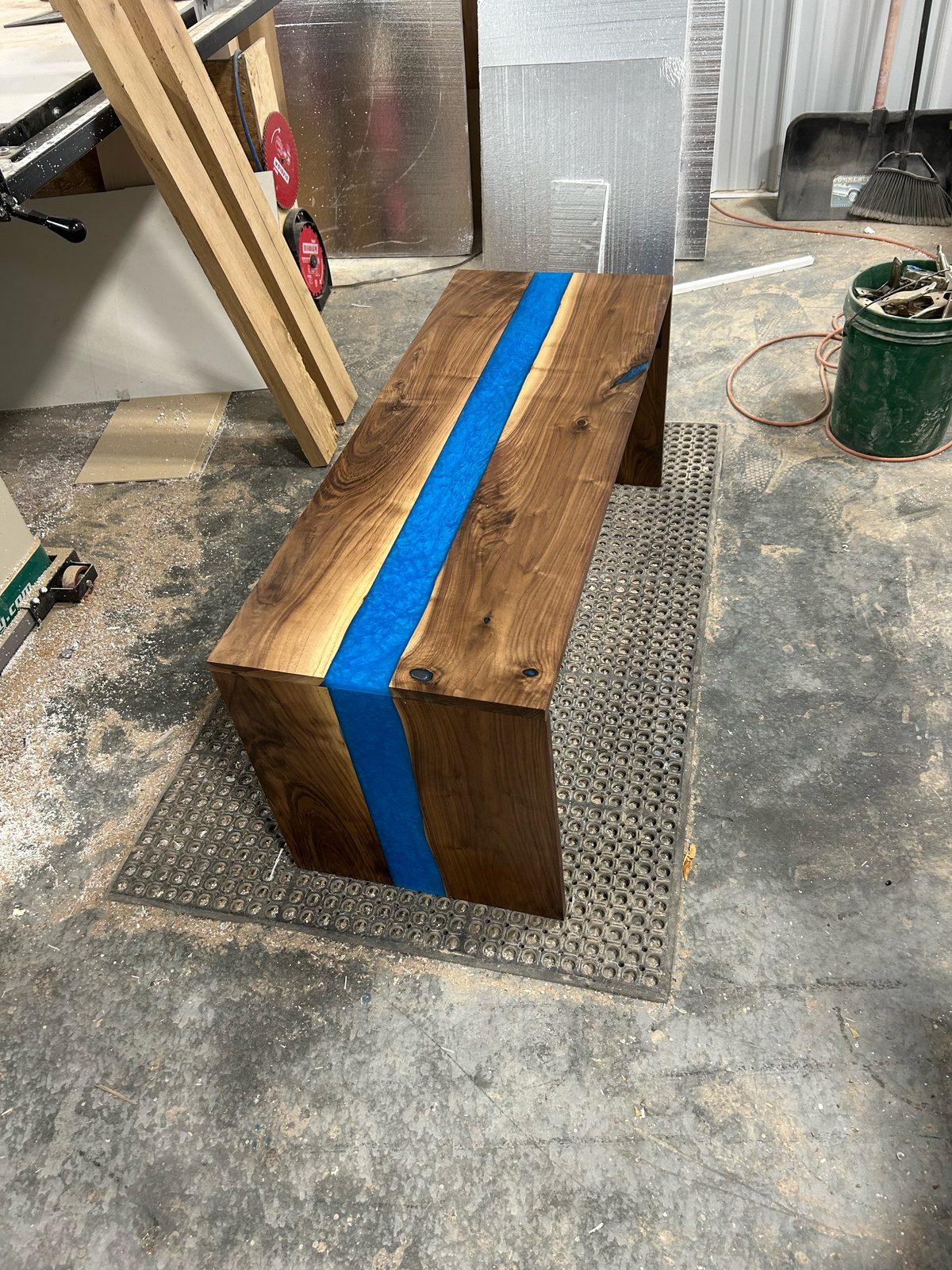 Walnut & Blue Epoxy Waterfall Bench